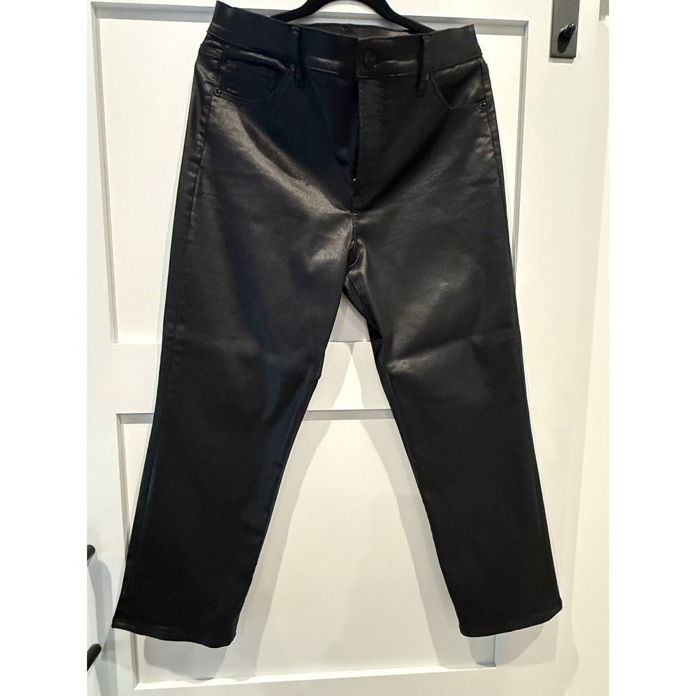 Express Conscious Edit Black Coated High Rise Straight Ankle Pants 12R